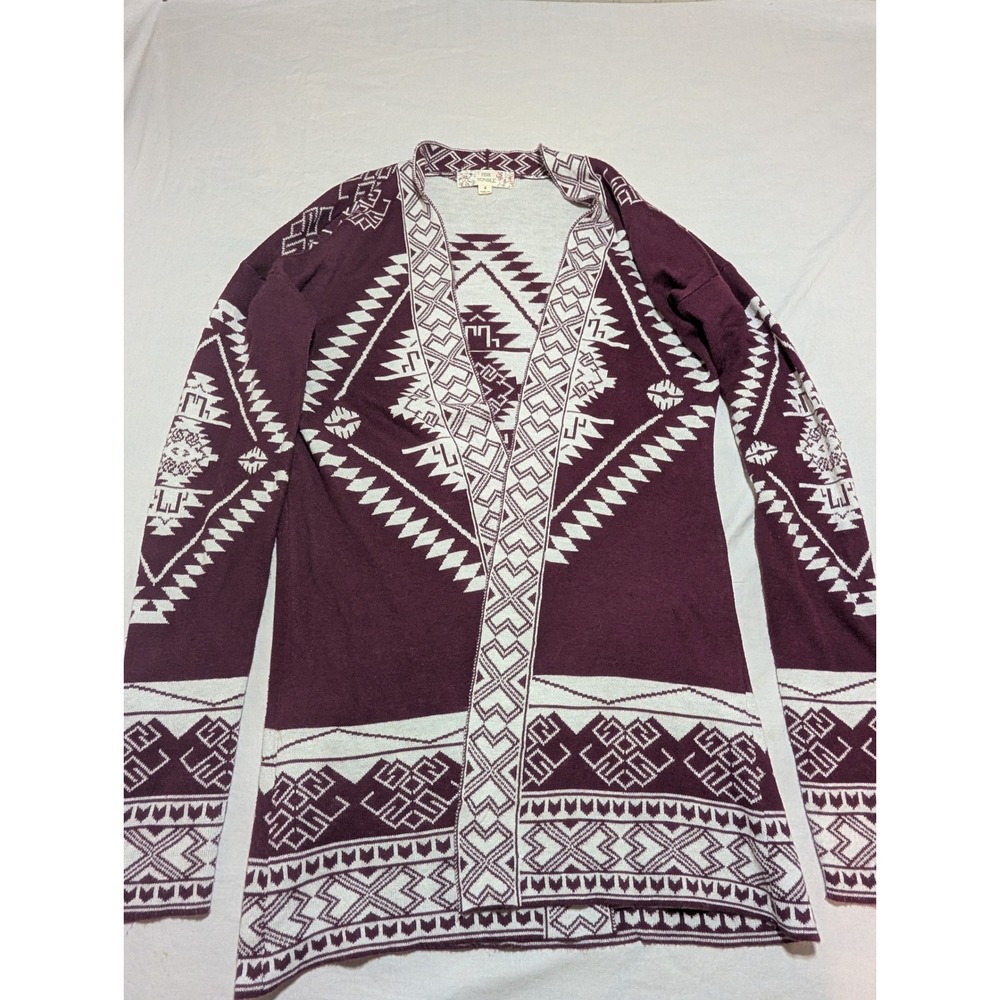 Pink Republic Plum Geometric Southwestern Open Front Cardigan PF733905PKL S